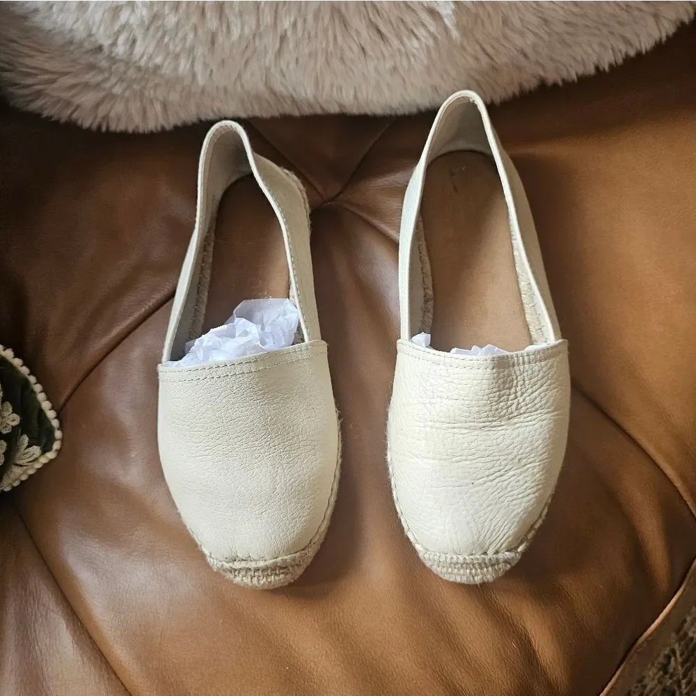 Maypol women's Cream, pebbled leather, Espadrille Flats sz 39 or 8.5
